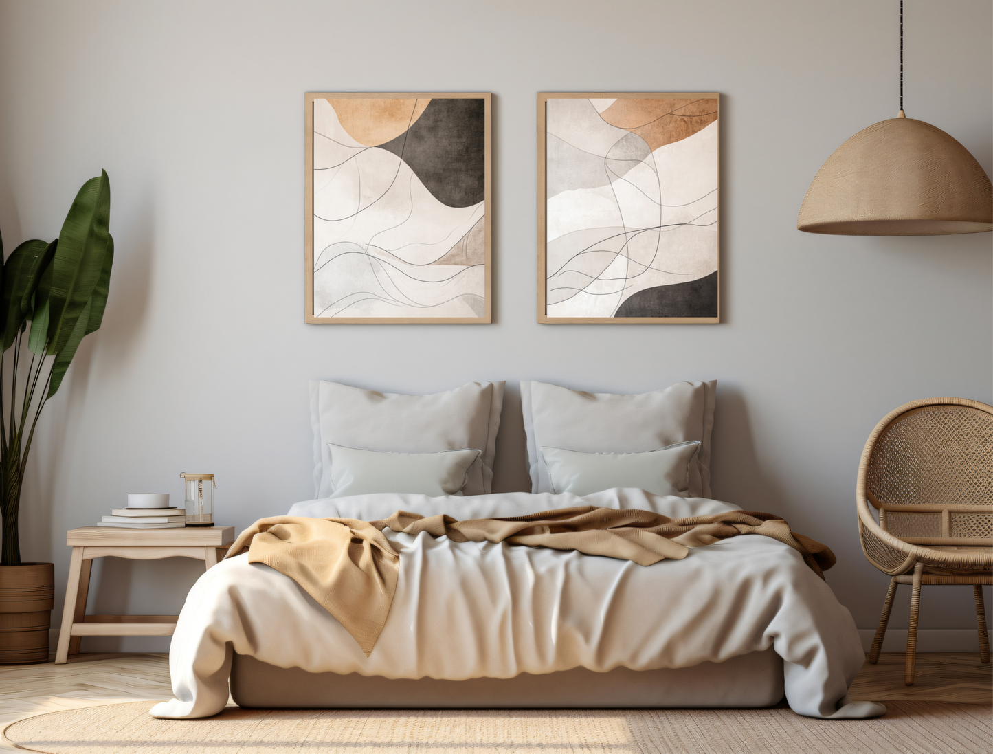 Neutral Line Art for Modern Home Design | Triptych Artwork