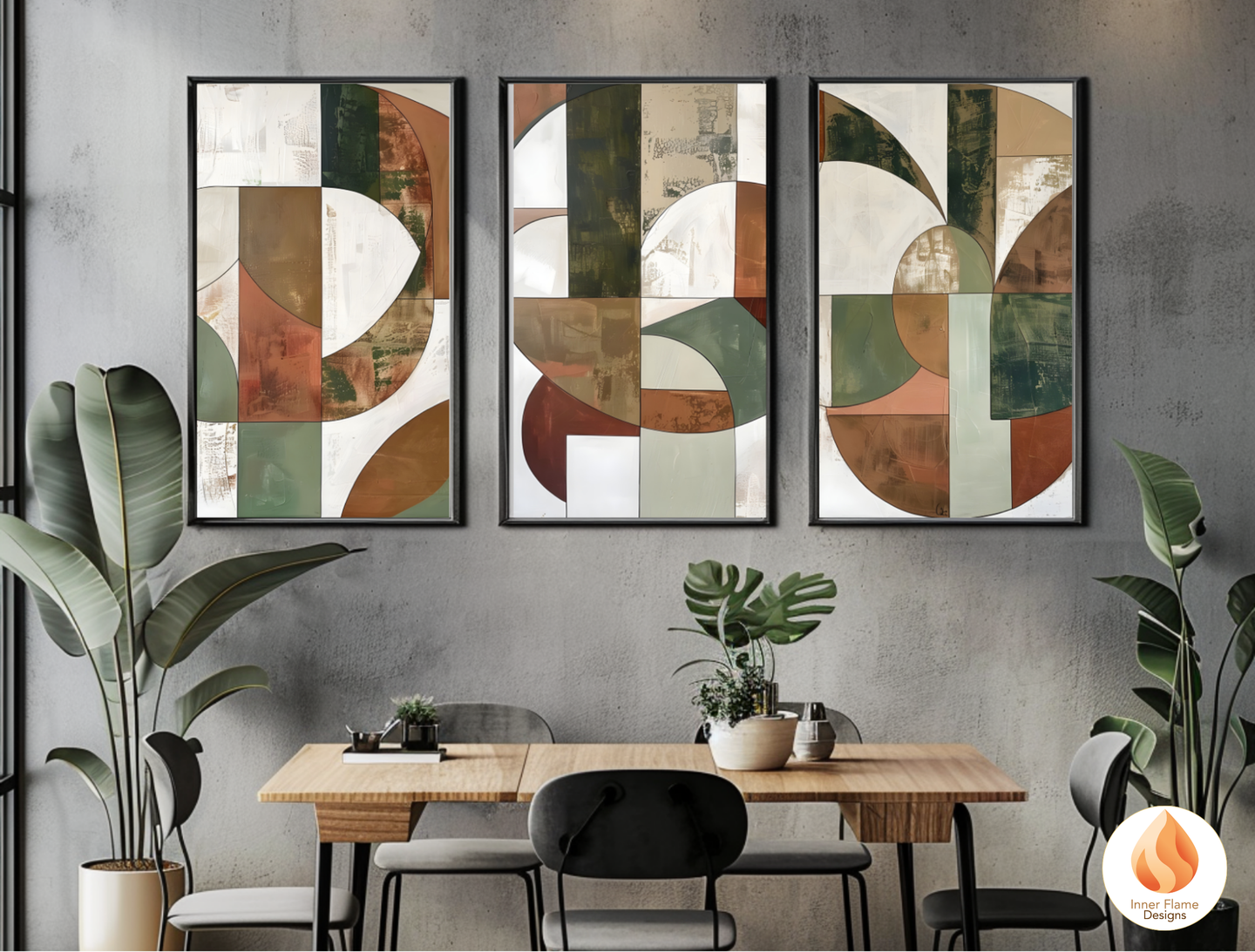 Organic Geometric Artwork for Modern Home Design | Triptych Artwork