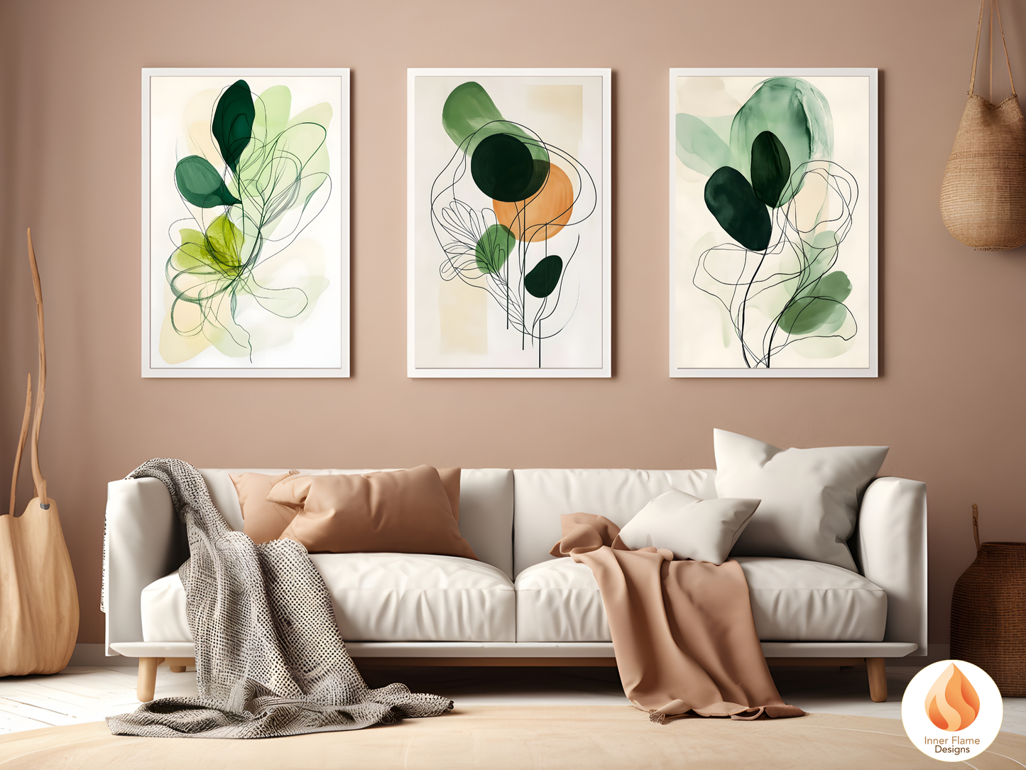 Fluid Line Art for Modern Home Design | Triptych Artwork