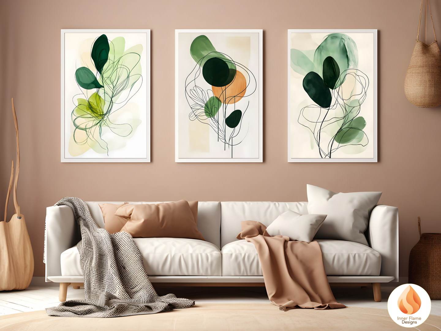 Fluid Line Art for Modern Home Design | Triptych Artwork