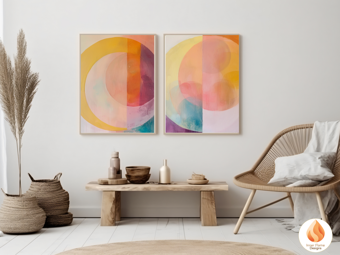 Joyful Geometric Artwork for Modern Home Design | Triptych Artwork