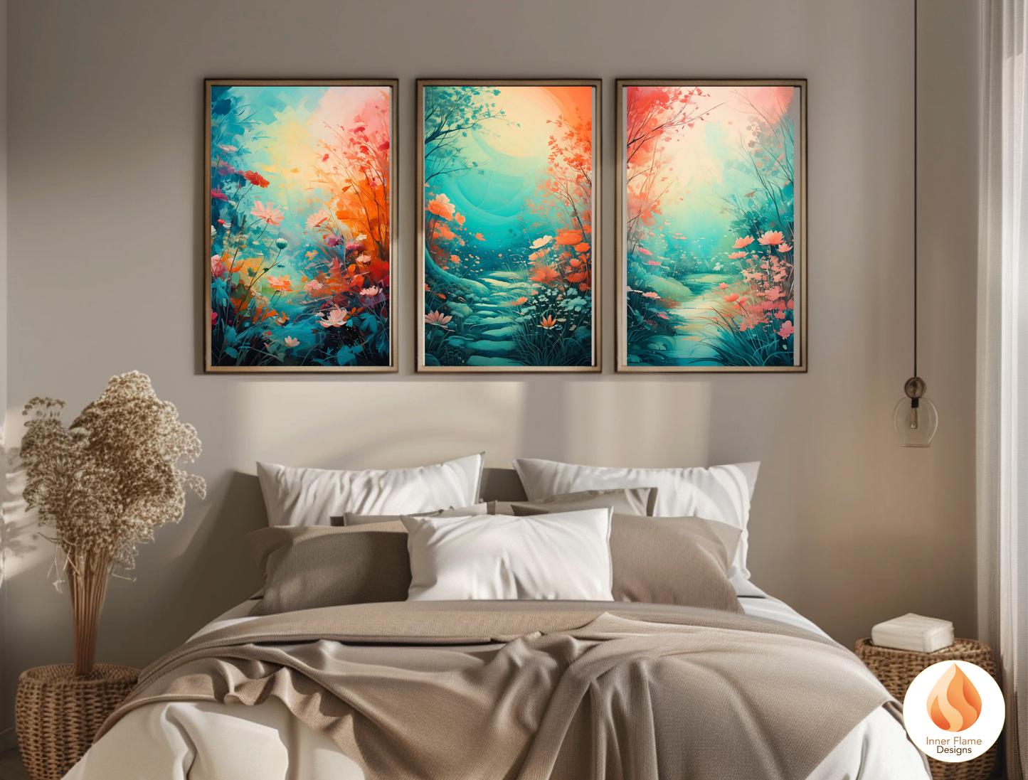 Incandescent Botanical Art for Modern Home Design | Triptych Artwork