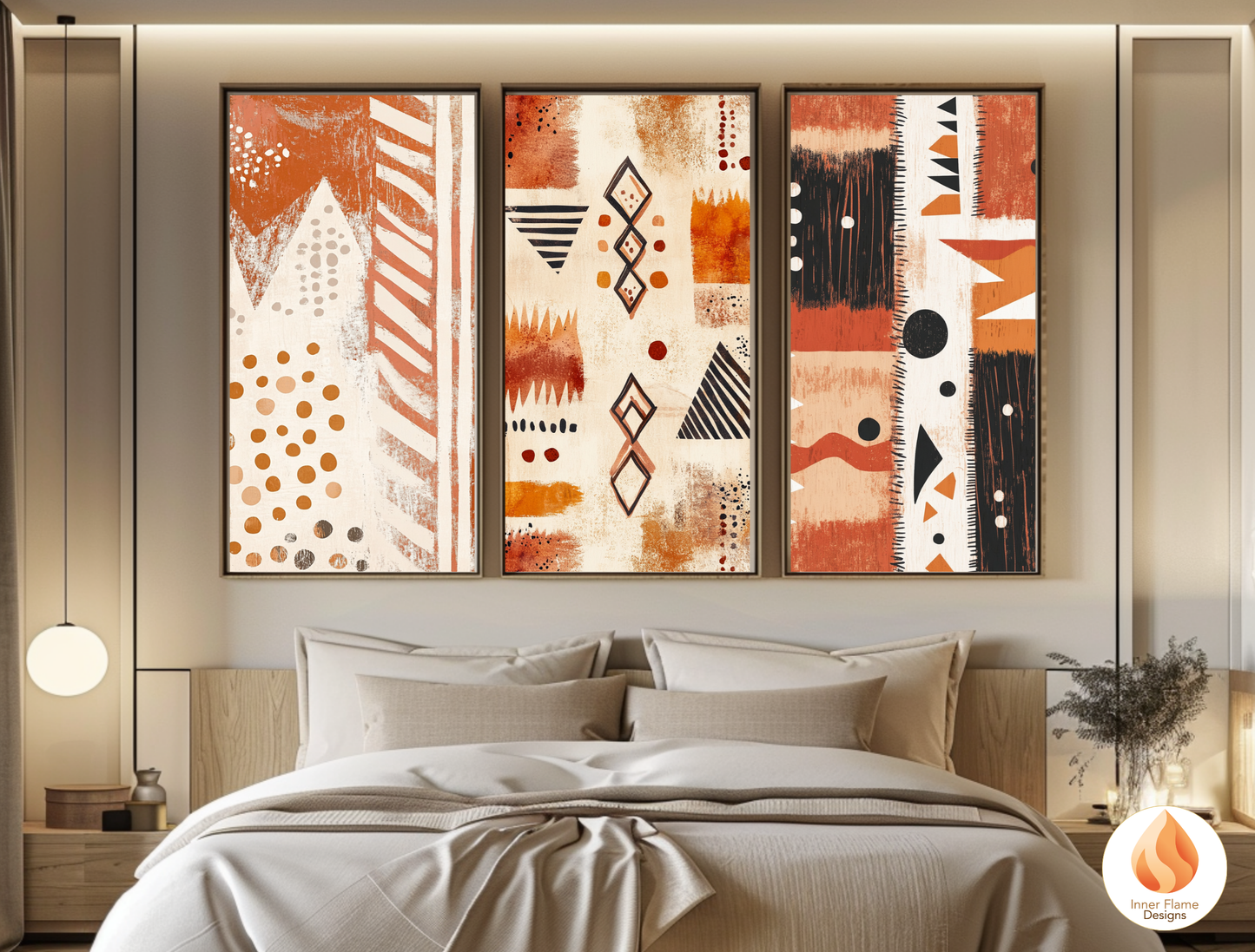 Tribal Boho Wall Art Décor for Modern Home Design | Triptych Artwork