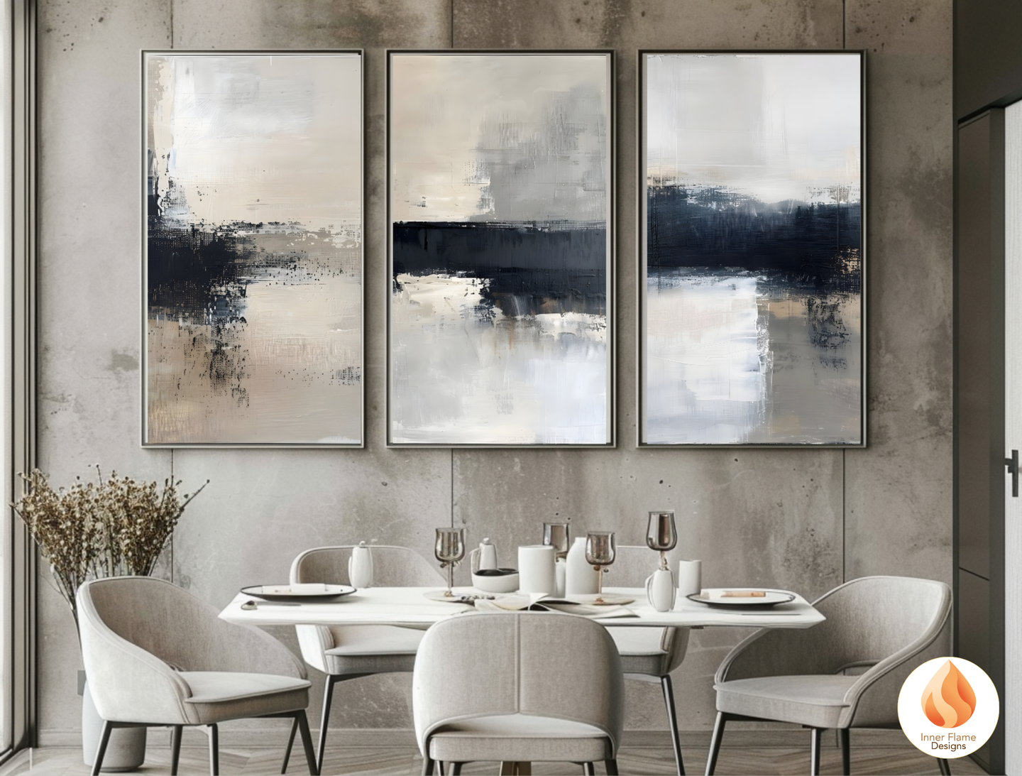 MonochromaticMinimalist Art for Modern Home Design | Triptych Artwork