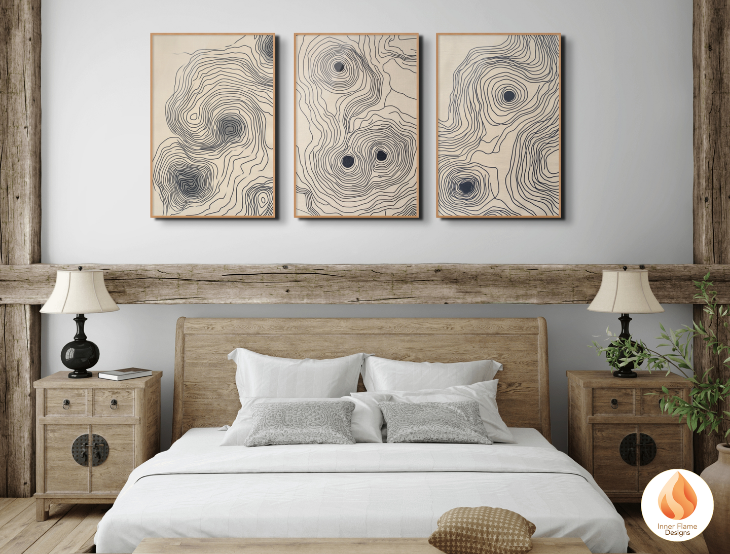 Contoured Line Art for Modern Home Design | Triptych Artwork