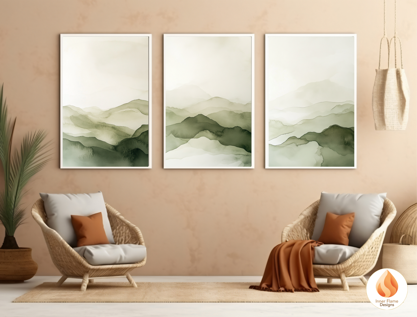 Reflective Japandi Art for Modern Home Design | Triptych Artwork