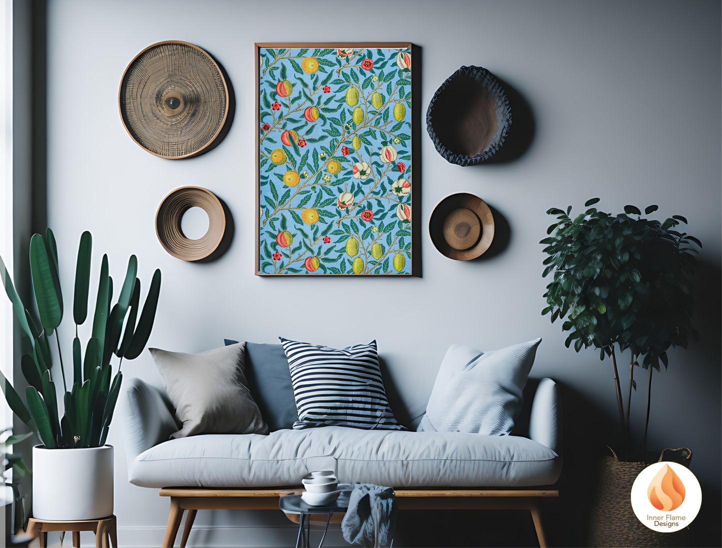 William Morris Inspired Designs - "Fruit (or Pomegranate)" | Abstract Botanical Art for Modern Home Design | Triptych Artwork