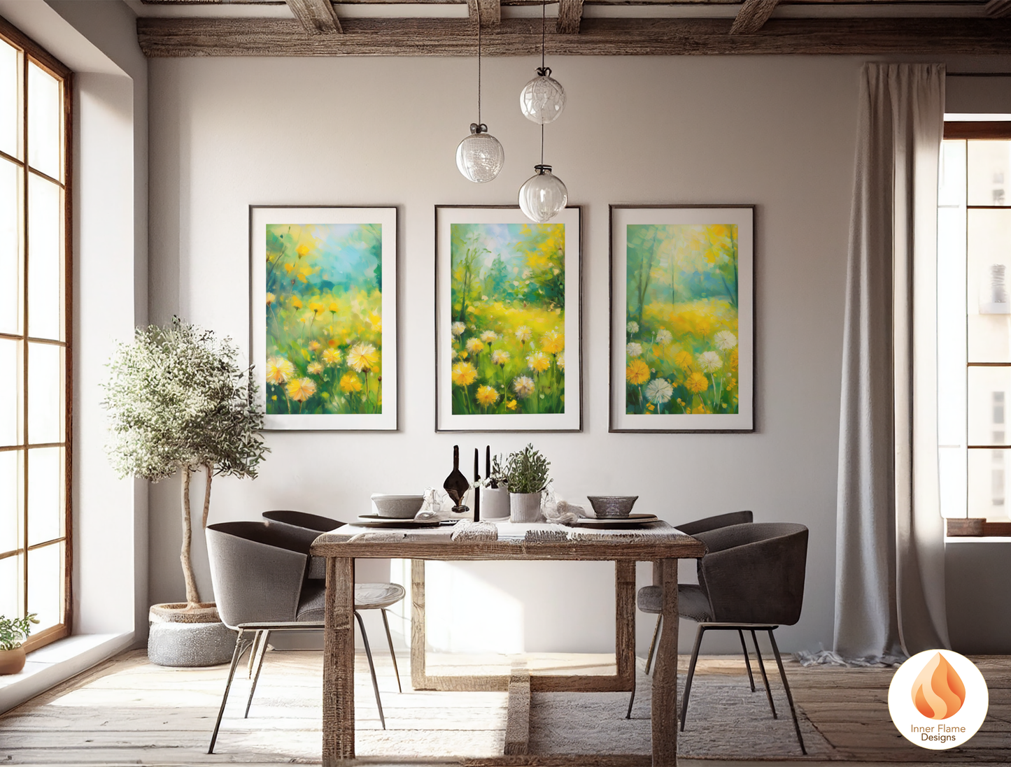 Vibrant Flower Artwork for Modern Home Design | Triptych Artwork