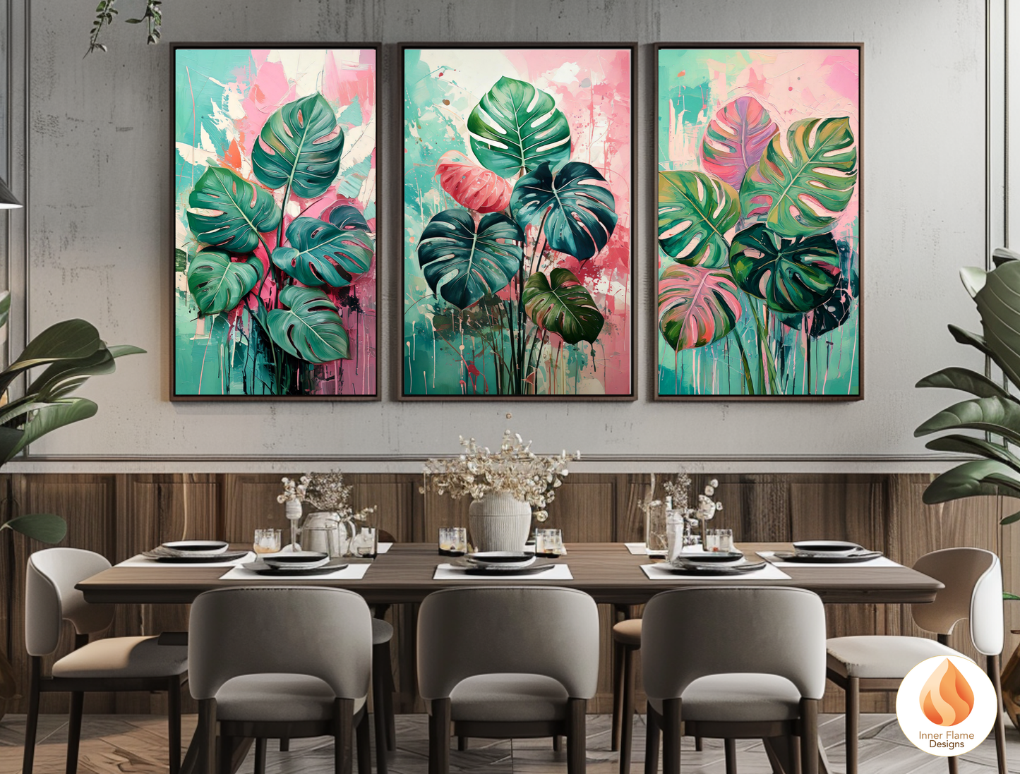 Dramatic Botanical Art for Modern Home Design | Triptych Artwork