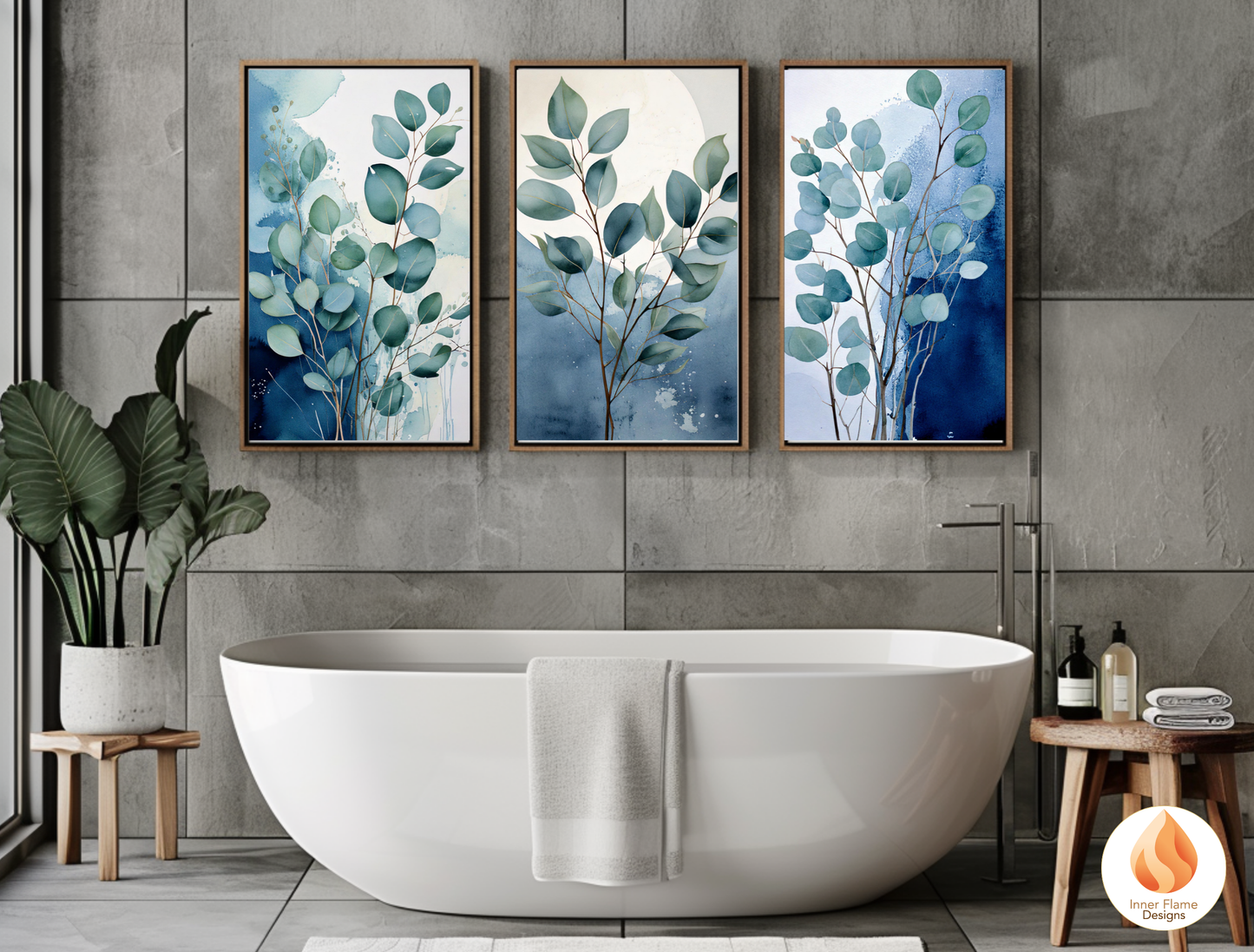 Cerulean Botanical Art for Modern Home Design | Triptych Artwork