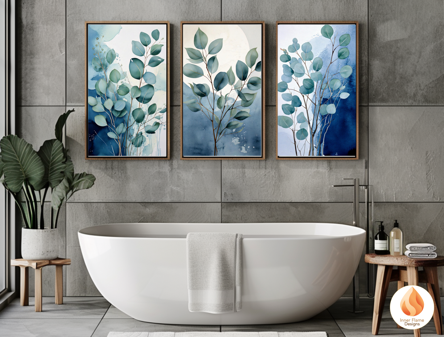 Cerulean Botanical Art for Modern Home Design | Triptych Artwork