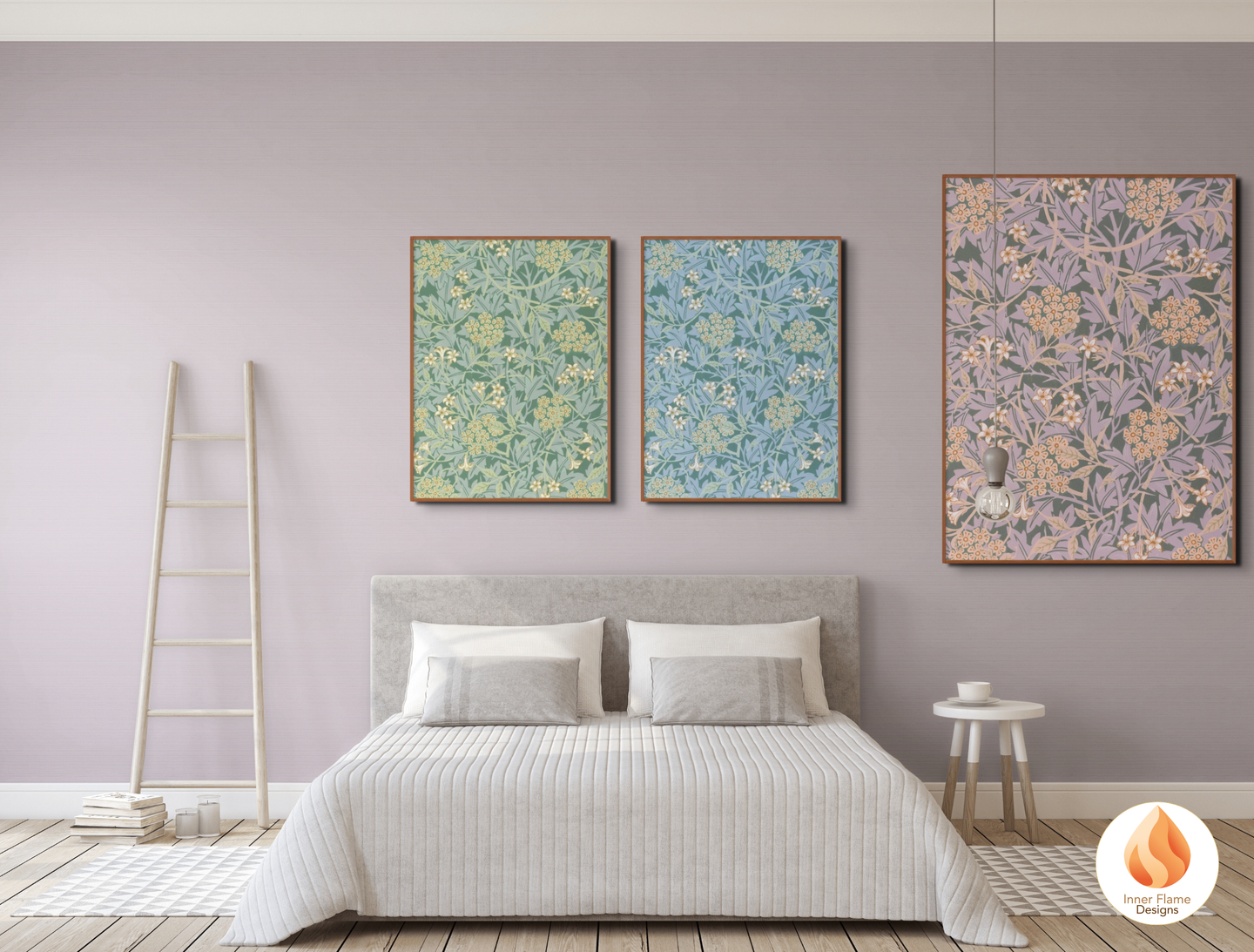 William Morris Inspired Designs - "Jasmine" | Abstract Botanical Art for Modern Home Design | Triptych Artwork