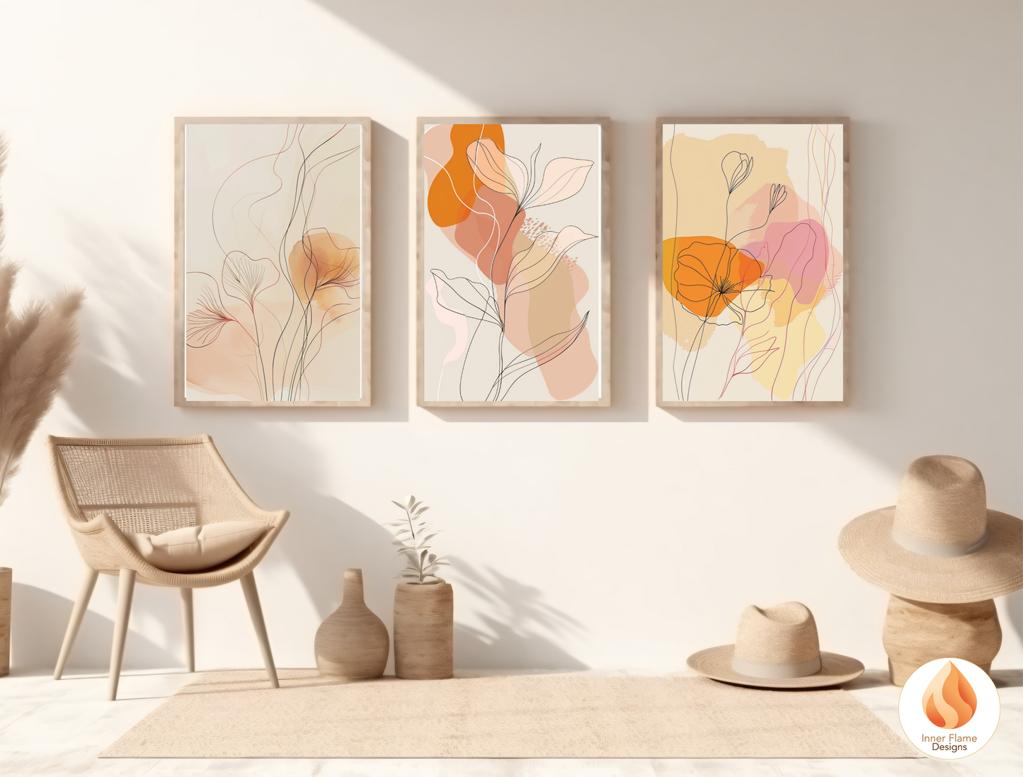 Graceful Line Art for Modern Home Design | Triptych Artwork (Series 1)