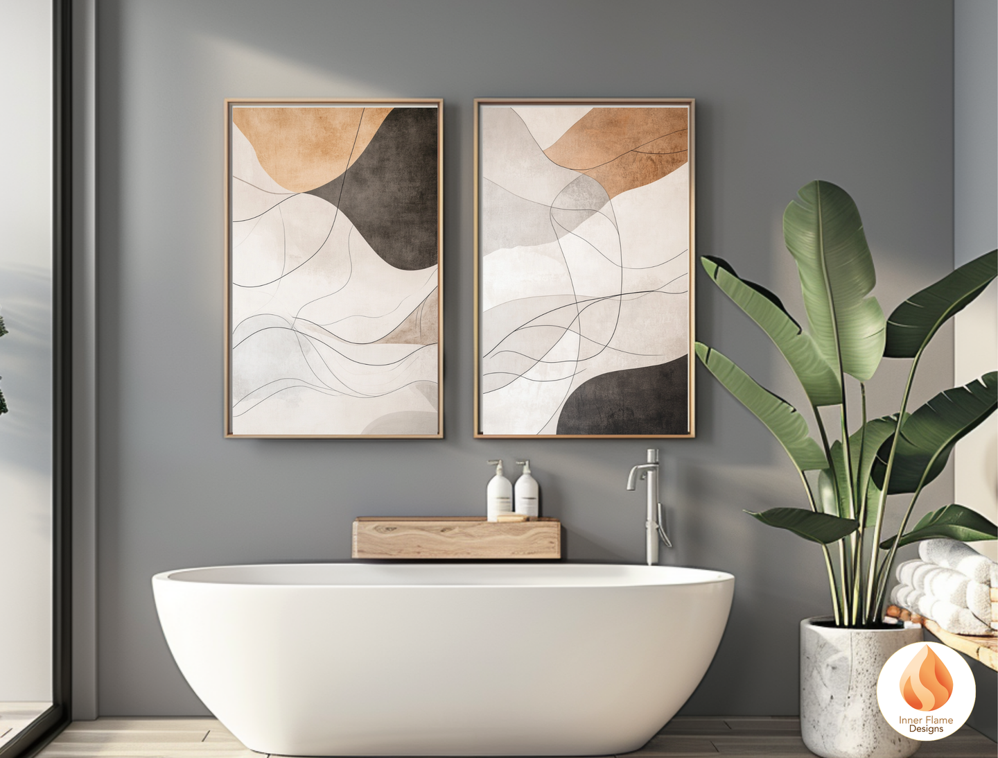 Neutral Line Art for Modern Home Design | Triptych Artwork