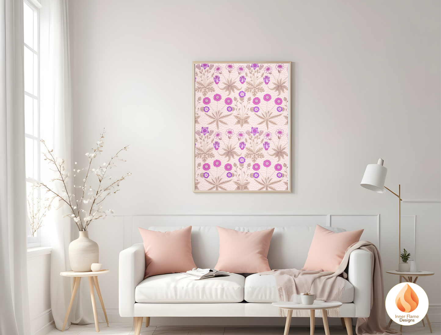 William Morris Inspired Designs - "Daisy" | Abstract Botanical Art for Modern Home Design | Triptych Artwork