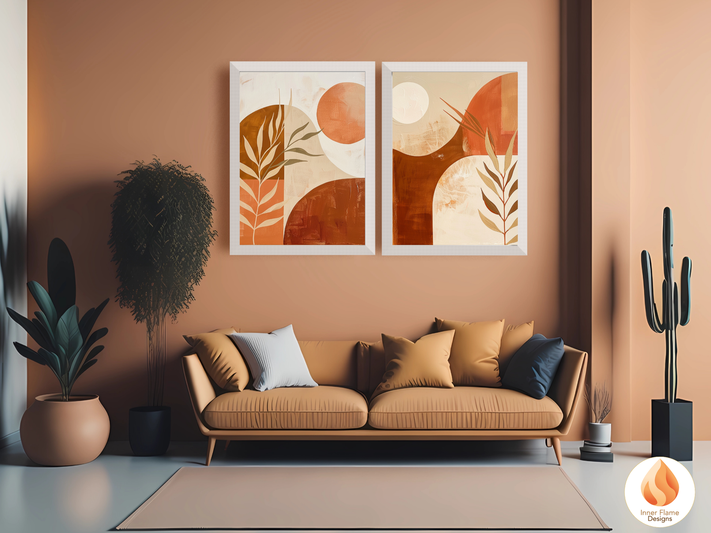 Terracotta Boho Wall Art Décor for Modern Home Design | Triptych Artwork