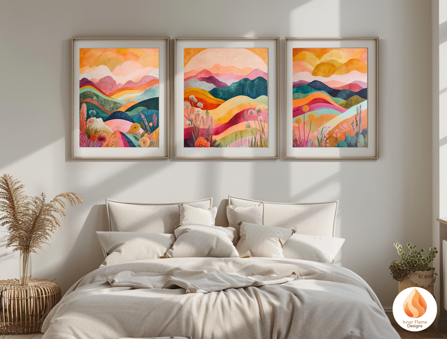 Dramatic Boho Wall Art Décor for Modern Home Design | Triptych Artwork (Series 1)