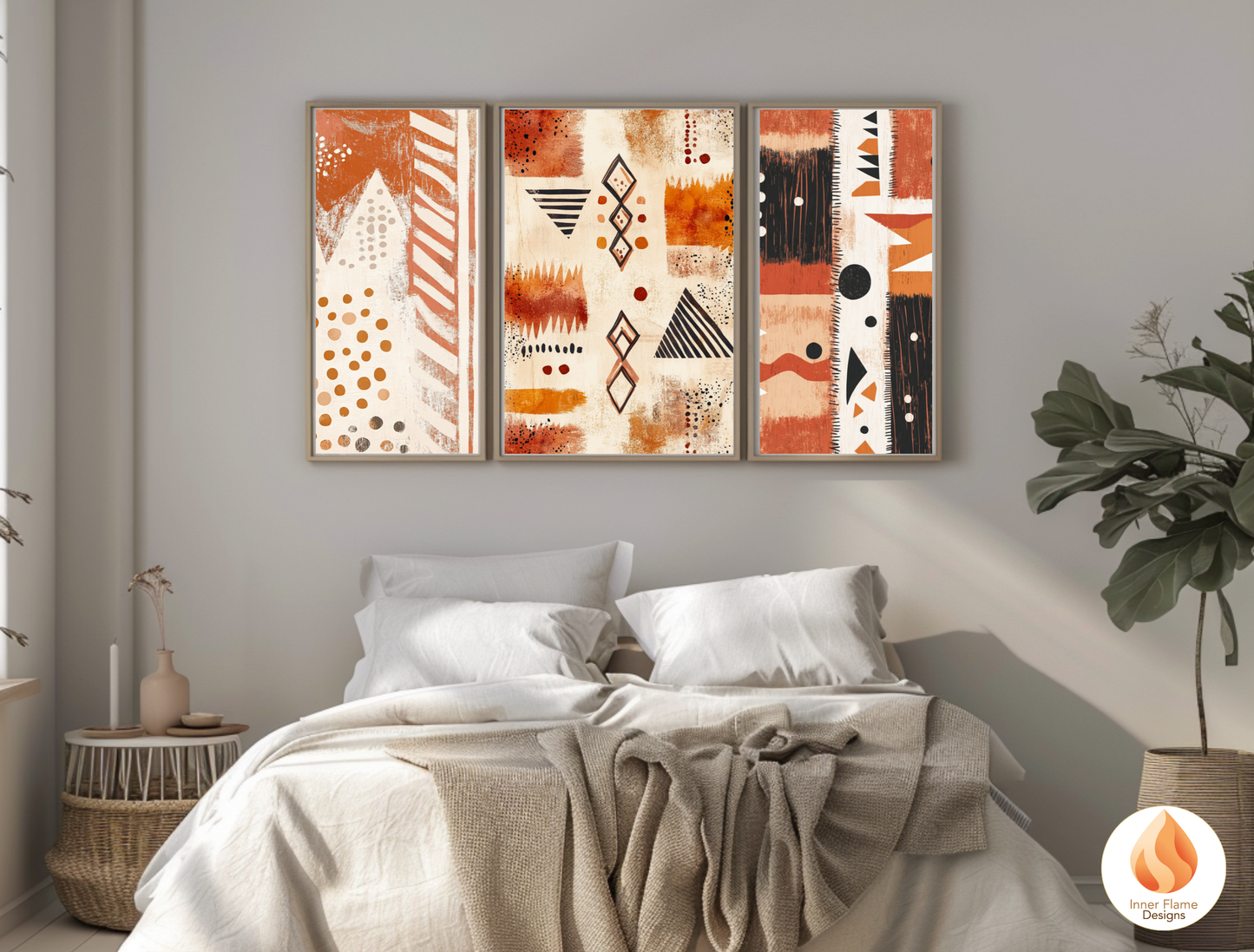 Tribal Boho Wall Art Décor for Modern Home Design | Triptych Artwork
