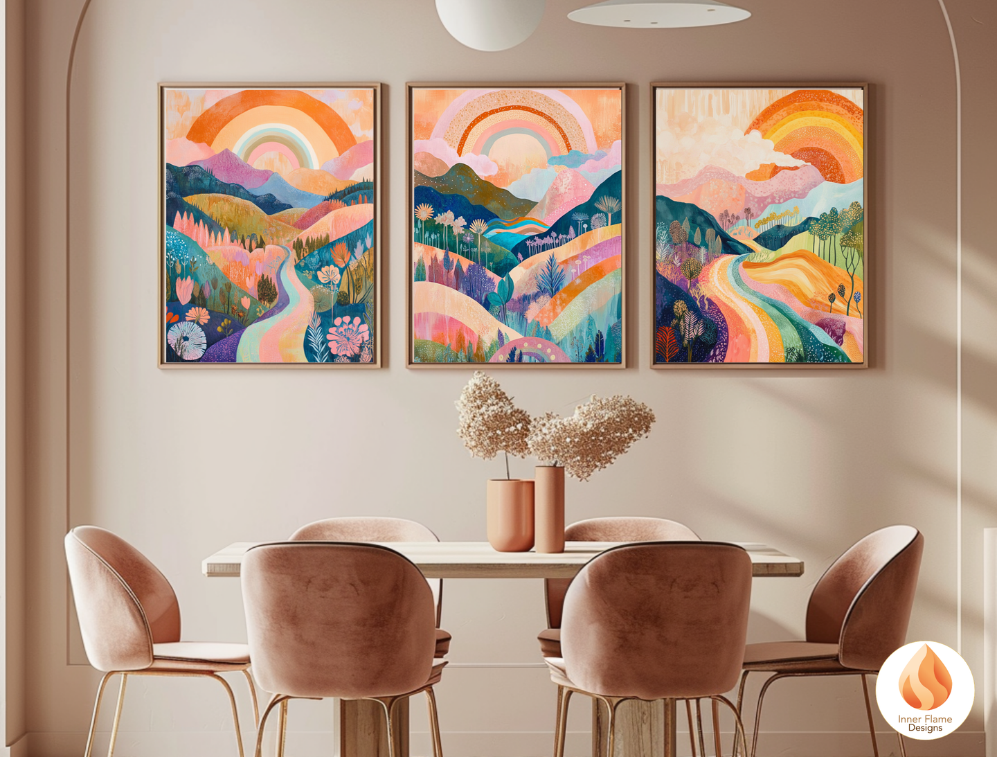 Dramatic Boho Wall Art Décor for Modern Home Design | Triptych Artwork (Series 2)