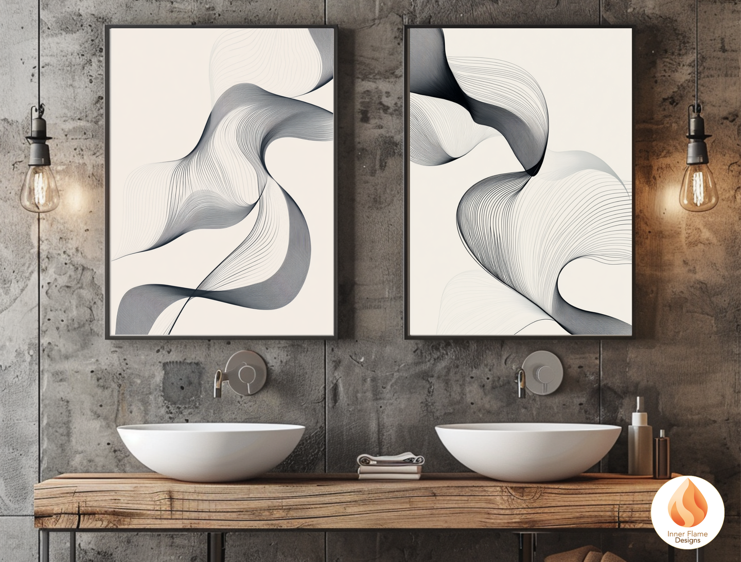 Flowing Line Art for Modern Home Design | Triptych Artwork