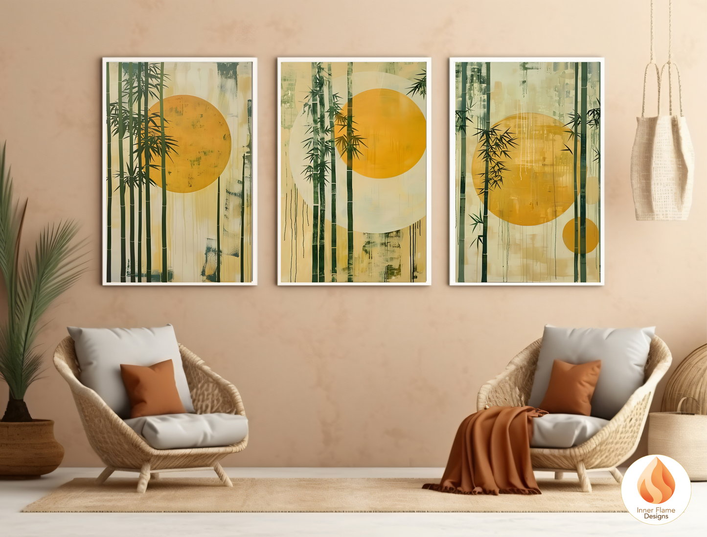 Tranquil Japandi Art for Modern Home Design | Triptych Artwork (Series 3)