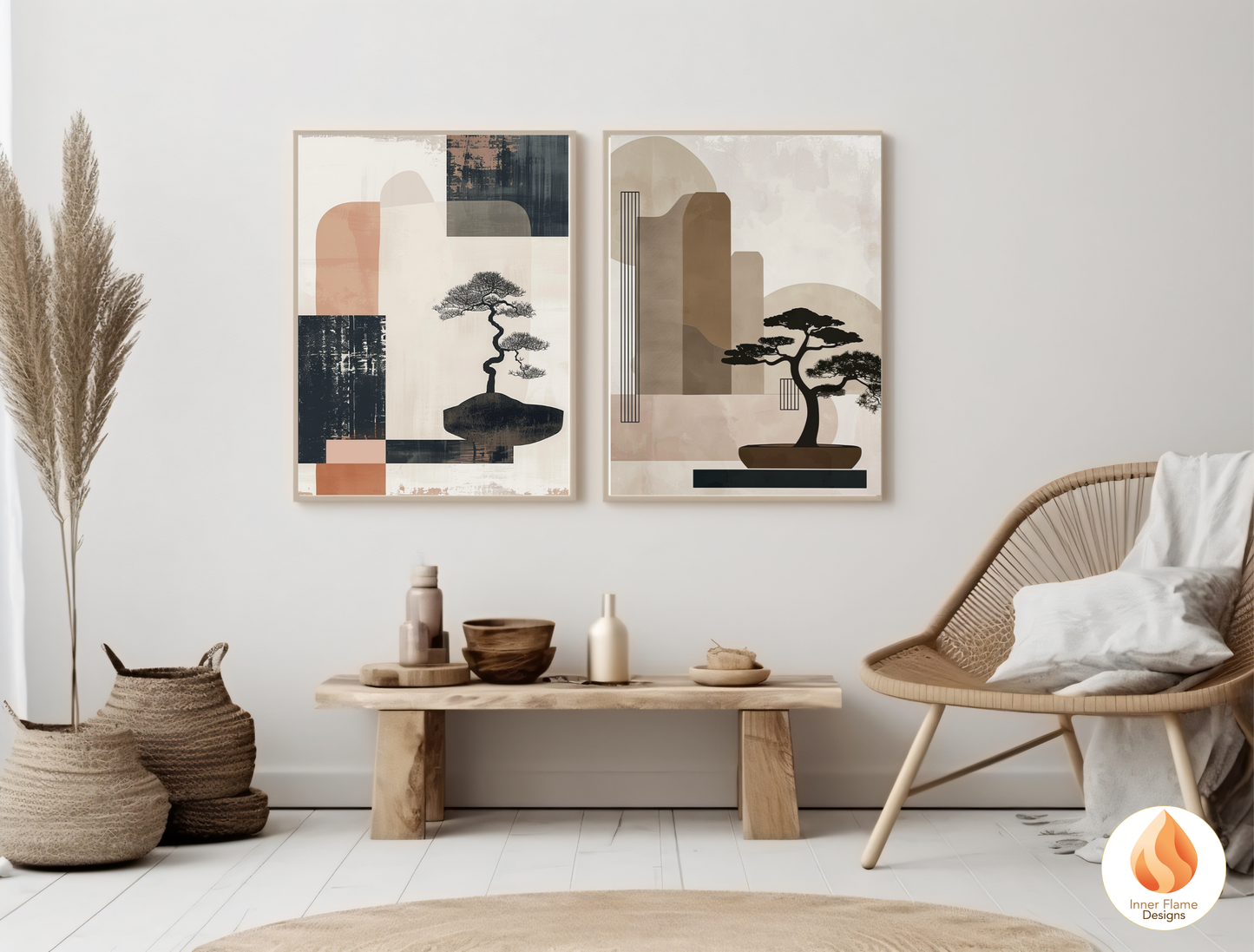Elegant Japandi Art for Modern Home Design | Triptych Artwork