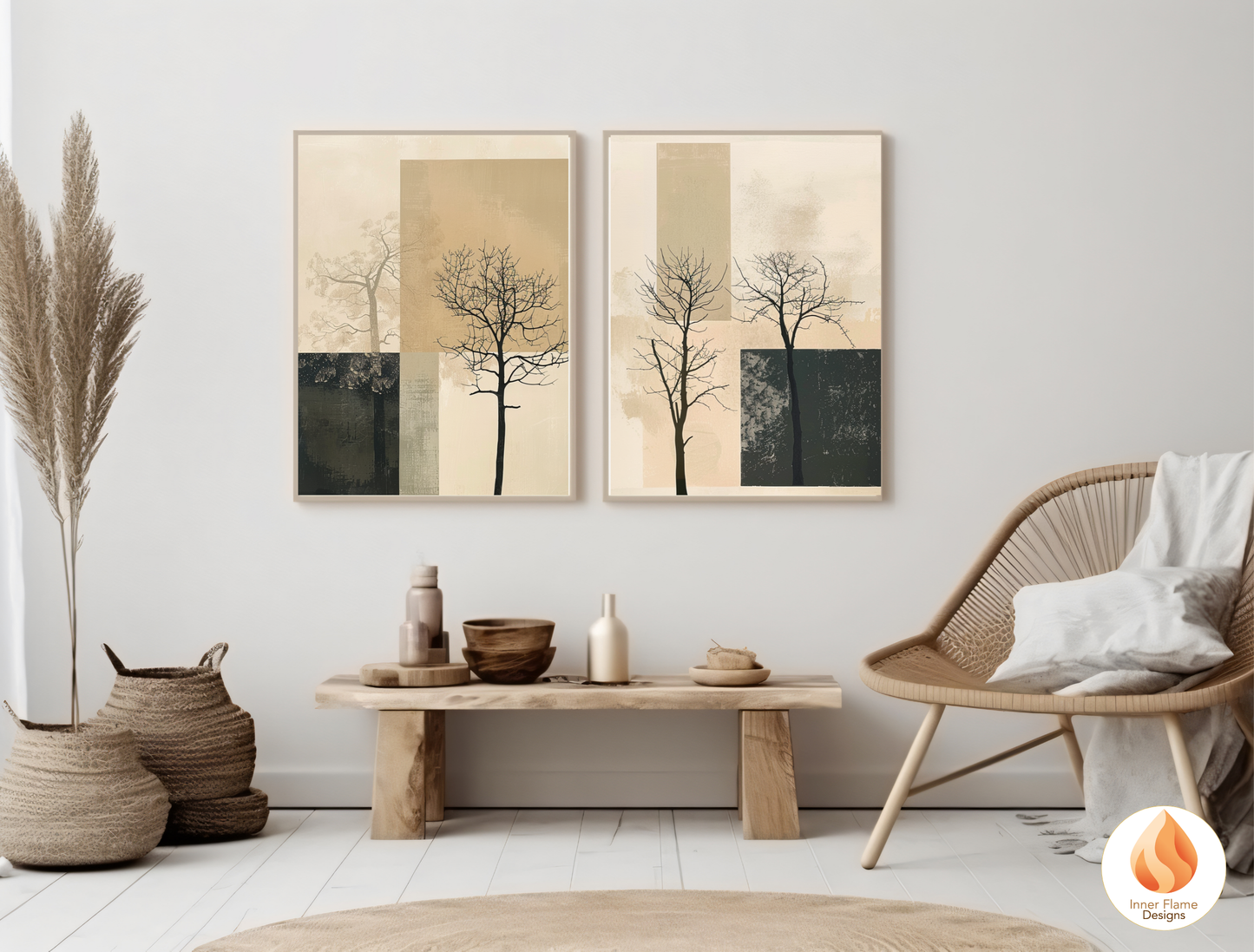 Delicate Japandi Art for Modern Home Design | Triptych Artwork