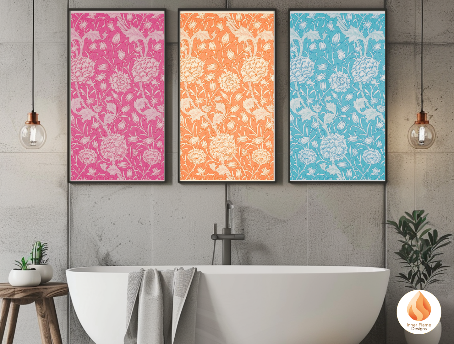 William Morris Inspired Designs - "Wild Tulip" | Abstract Botanical Art for Modern Home Design | Triptych Artwork