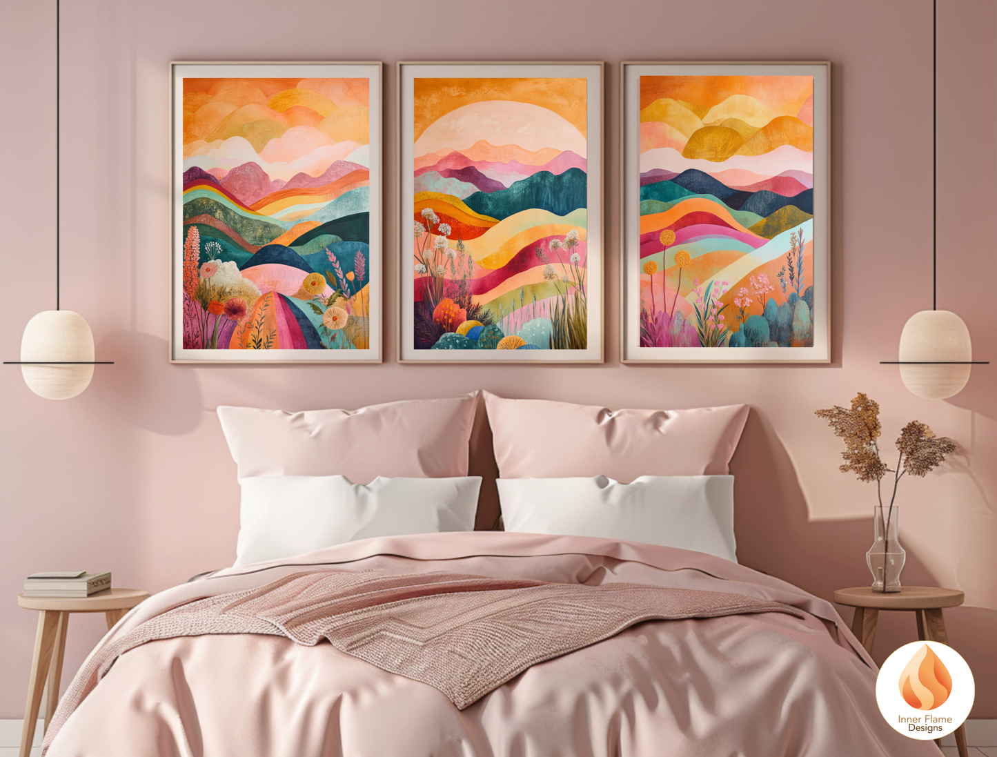 Dramatic Boho Wall Art Décor for Modern Home Design | Triptych Artwork (Series 1)