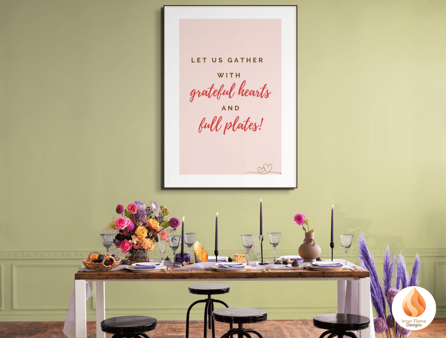 Motivational Poster with Quote on Family and Togetherness 5 - "Let Us Gather With Grateful Hearts And Full Plates!"
