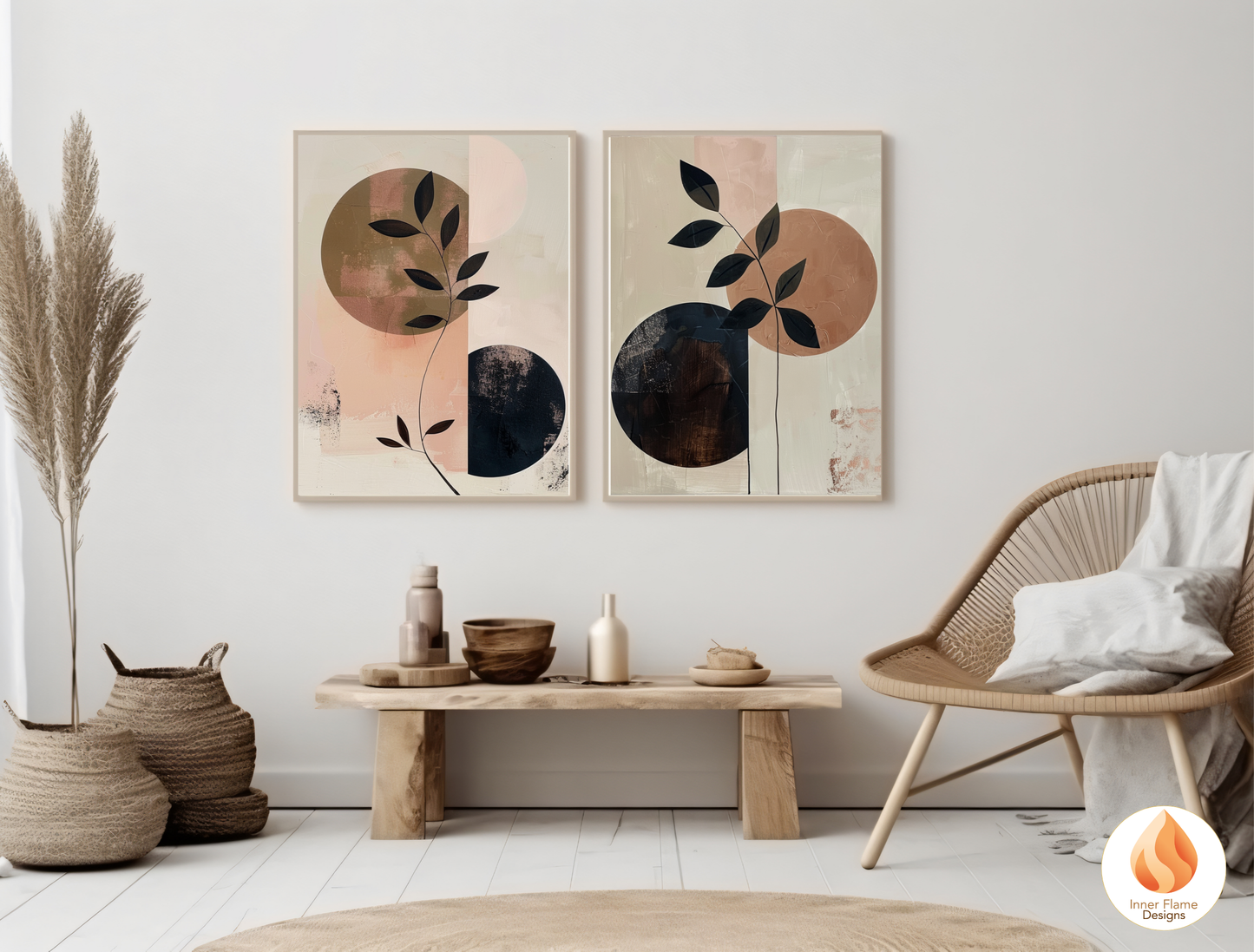 Charming Japandi Art for Modern Home Design | Triptych Artwork (Series 1)