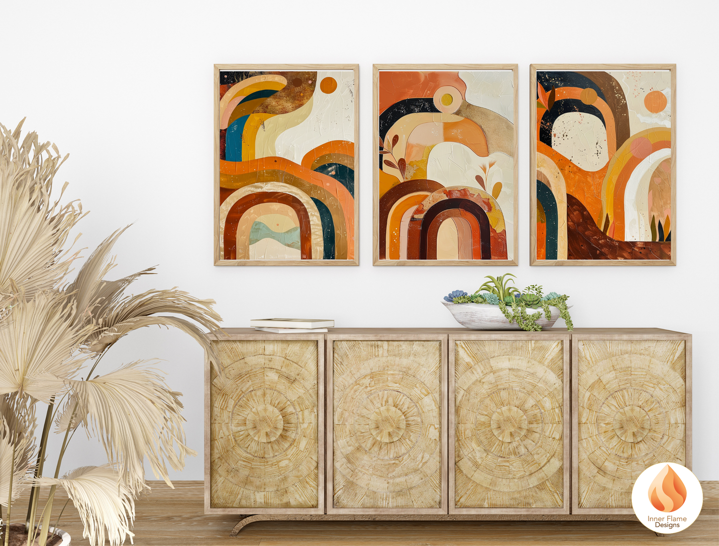 Eclectic Boho Wall Art Décor for Modern Home Design | Triptych Artwork (Series 3)