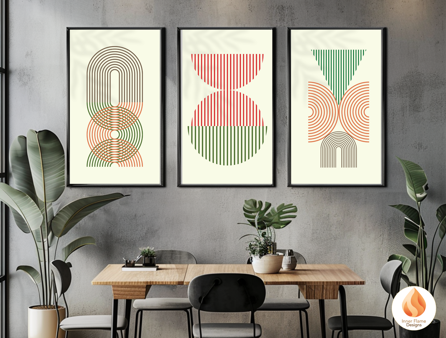 Spirited Geometric Artwork for Modern Home Design | Triptych Artwork