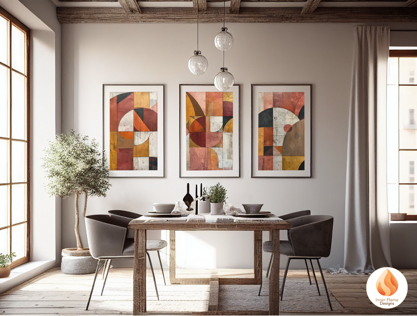 Bold Geometric Artwork for Modern Home Design | Triptych Artwork