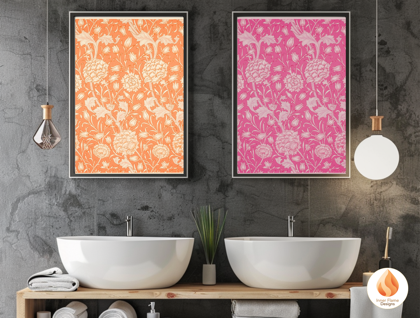 William Morris Inspired Designs - "Wild Tulip" | Abstract Botanical Art for Modern Home Design | Triptych Artwork