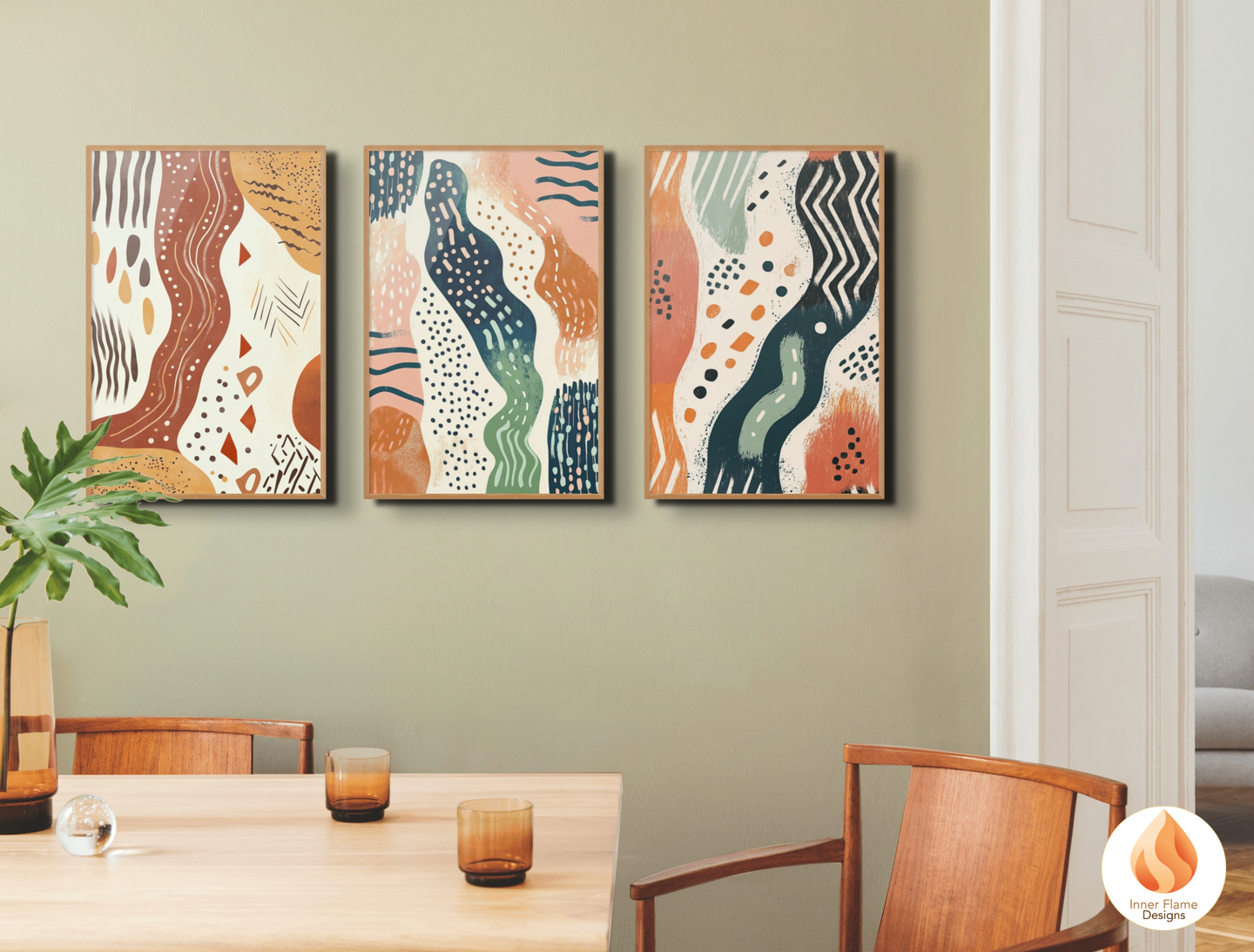 Primitive Boho Wall Art Décor for Modern Home Design | Triptych Artwork