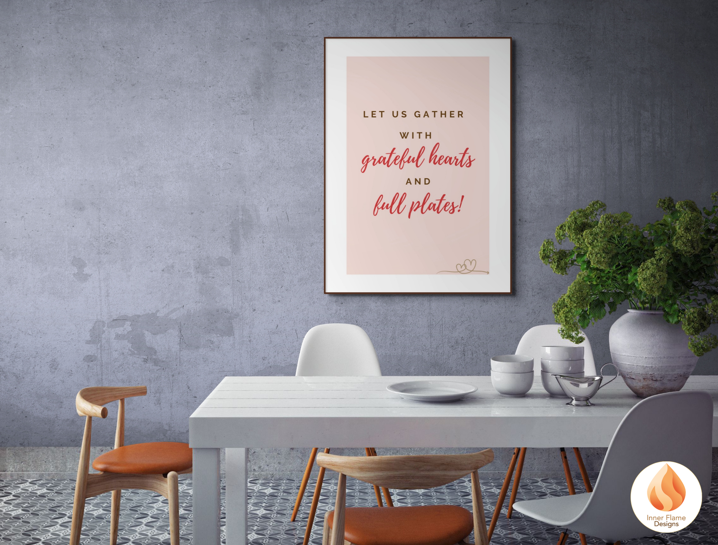 Motivational Poster with Quote on Family and Togetherness 5 - "Let Us Gather With Grateful Hearts And Full Plates!"