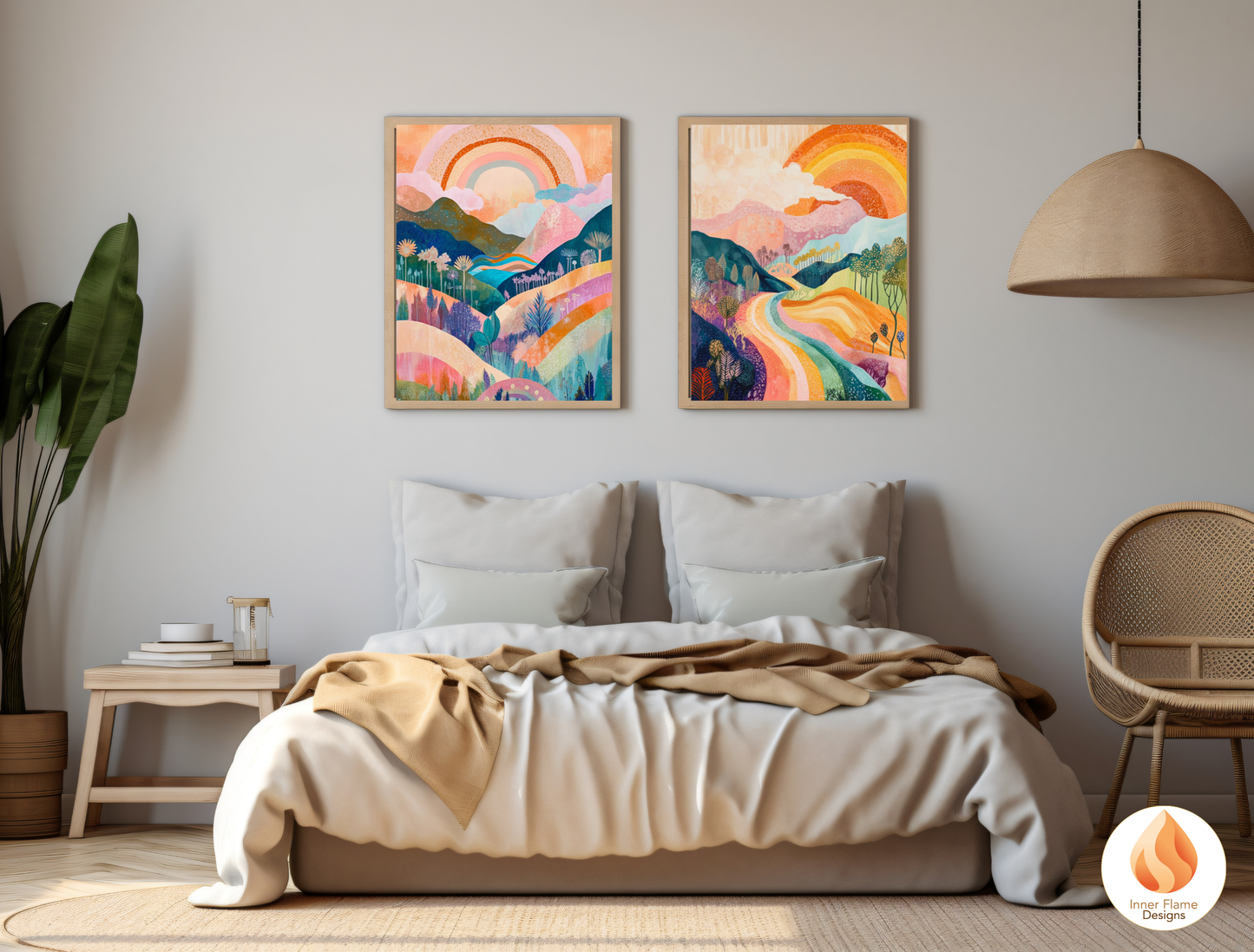 Dramatic Boho Wall Art Décor for Modern Home Design | Triptych Artwork (Series 2)