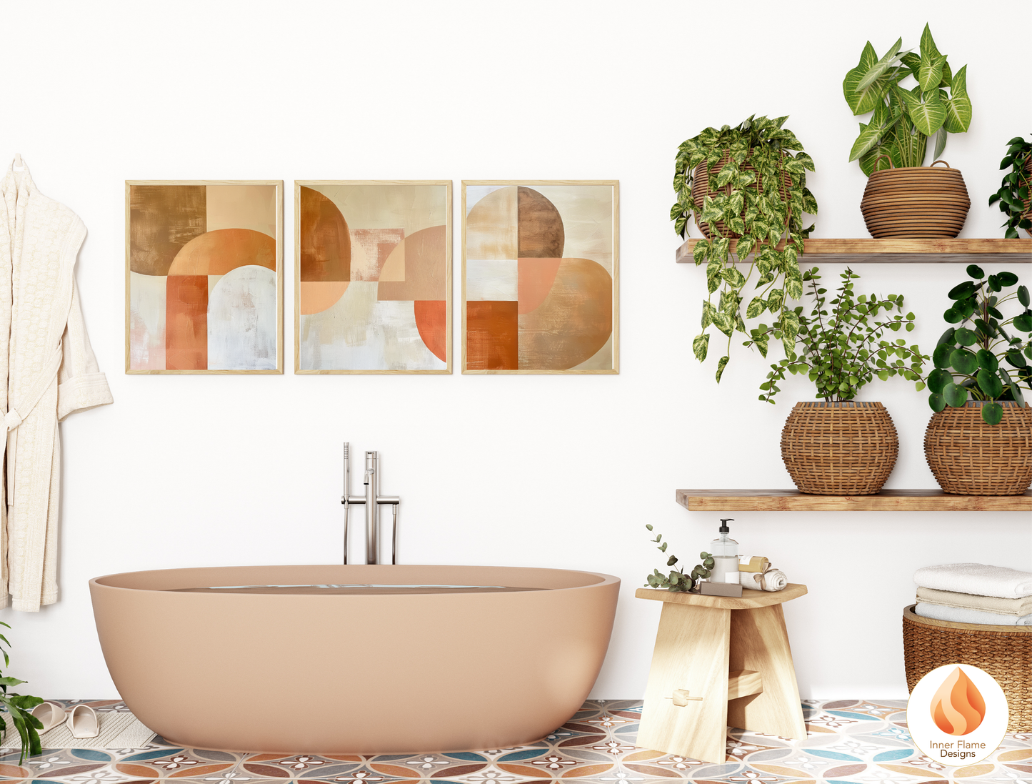 Terracotta Geometric Artwork for Modern Home Design | Triptych Artwork