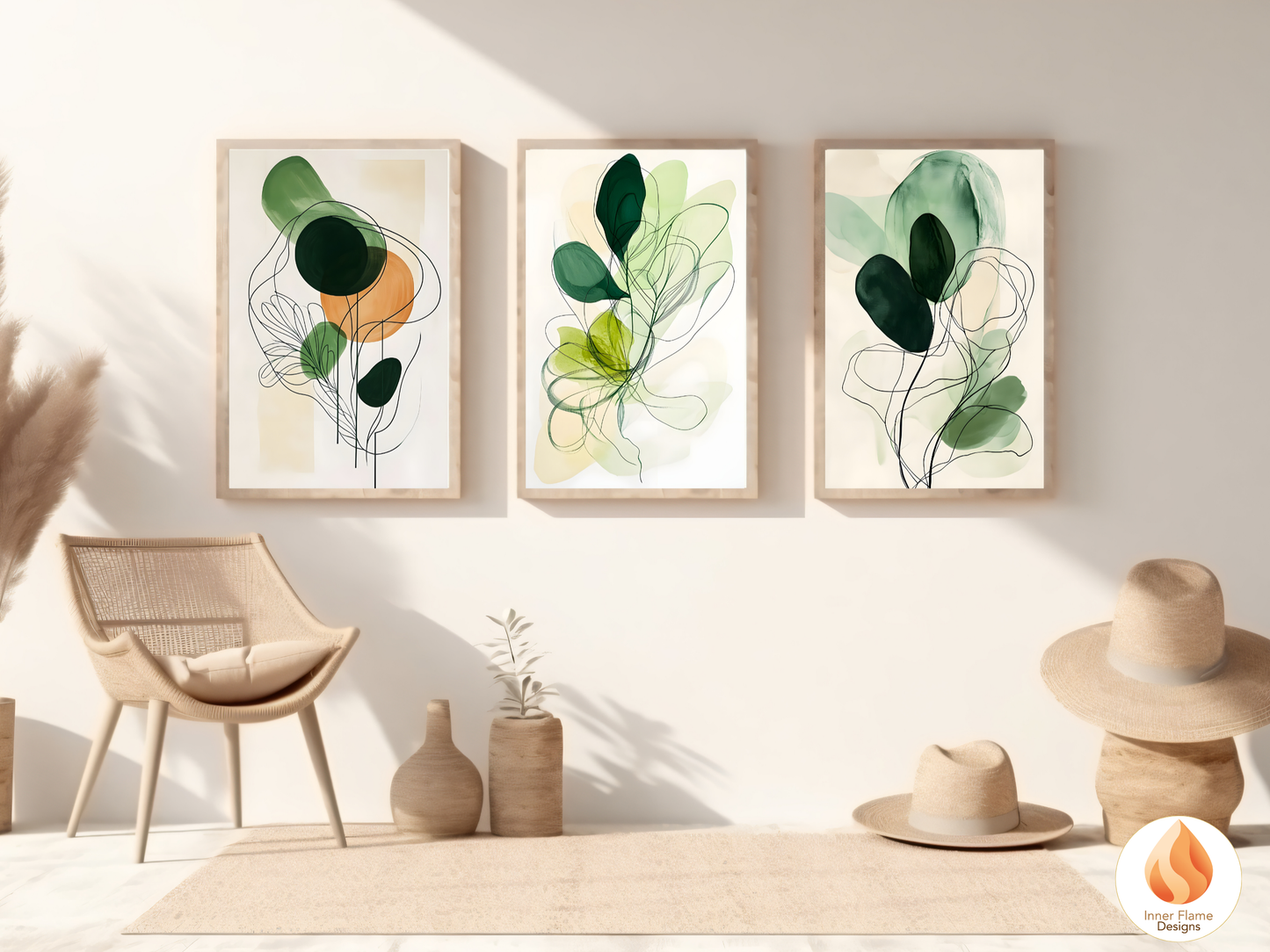 Fluid Line Art for Modern Home Design | Triptych Artwork