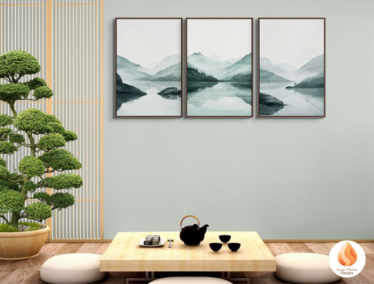 Meditative Japandi Art for Modern Home Design | Triptych Artwork