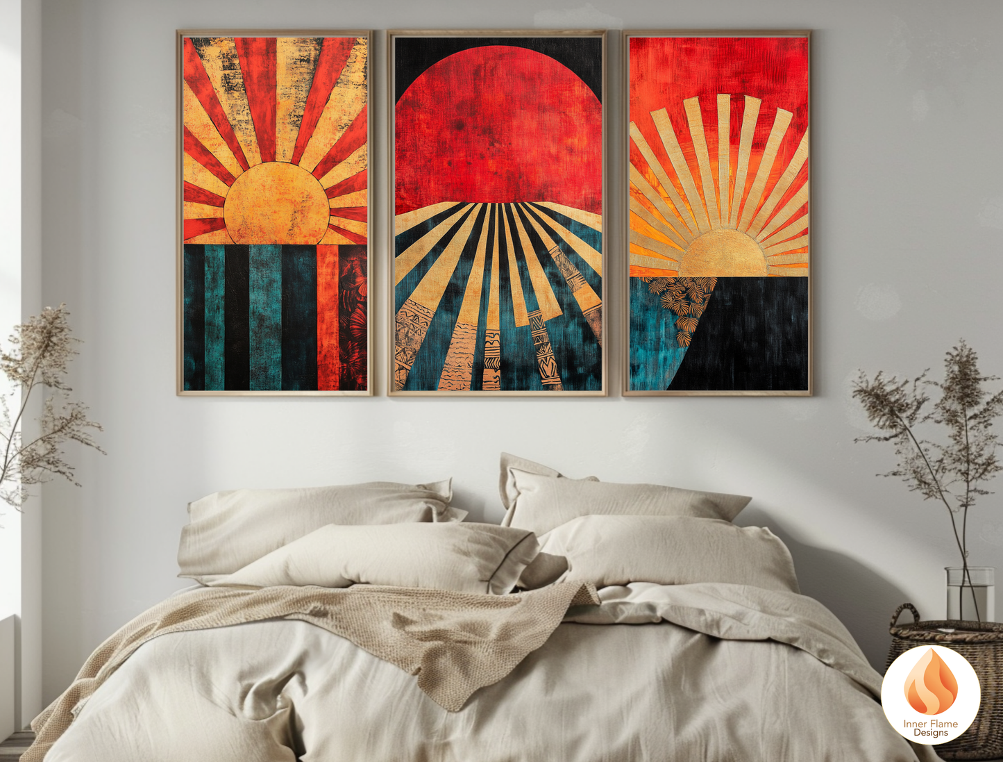 Vivid Cosmic Boho Wall Art Décor for Modern Home Design | Triptych Artwork (Series 2)