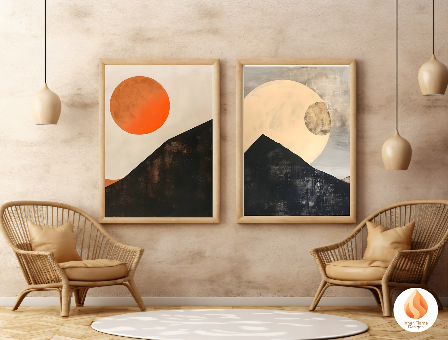 Ethereal Japandi Art for Modern Home Design | Triptych Artwork (Series 2)