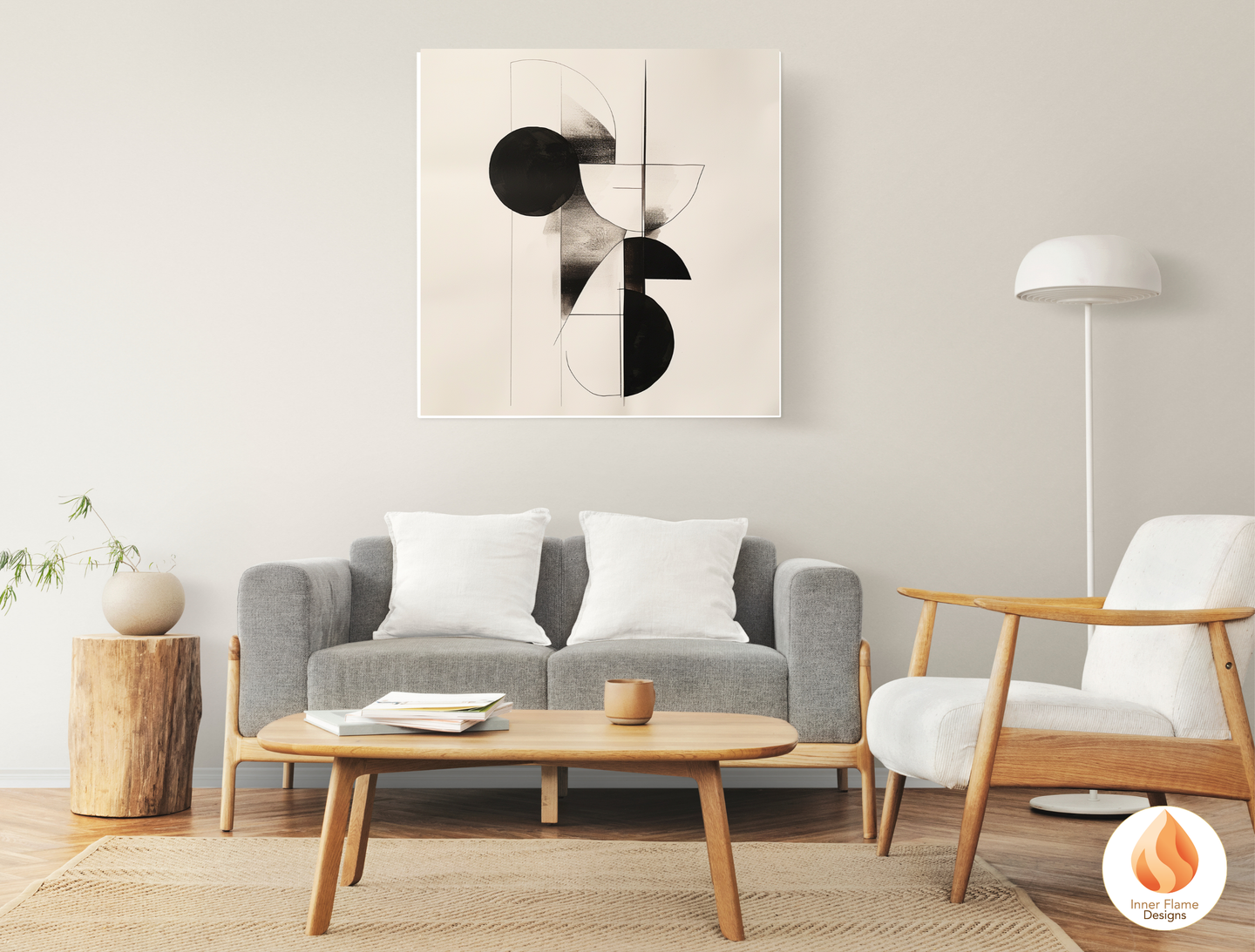 Monochromatic Geometric Artwork for Modern Home Design | Triptych Artwork