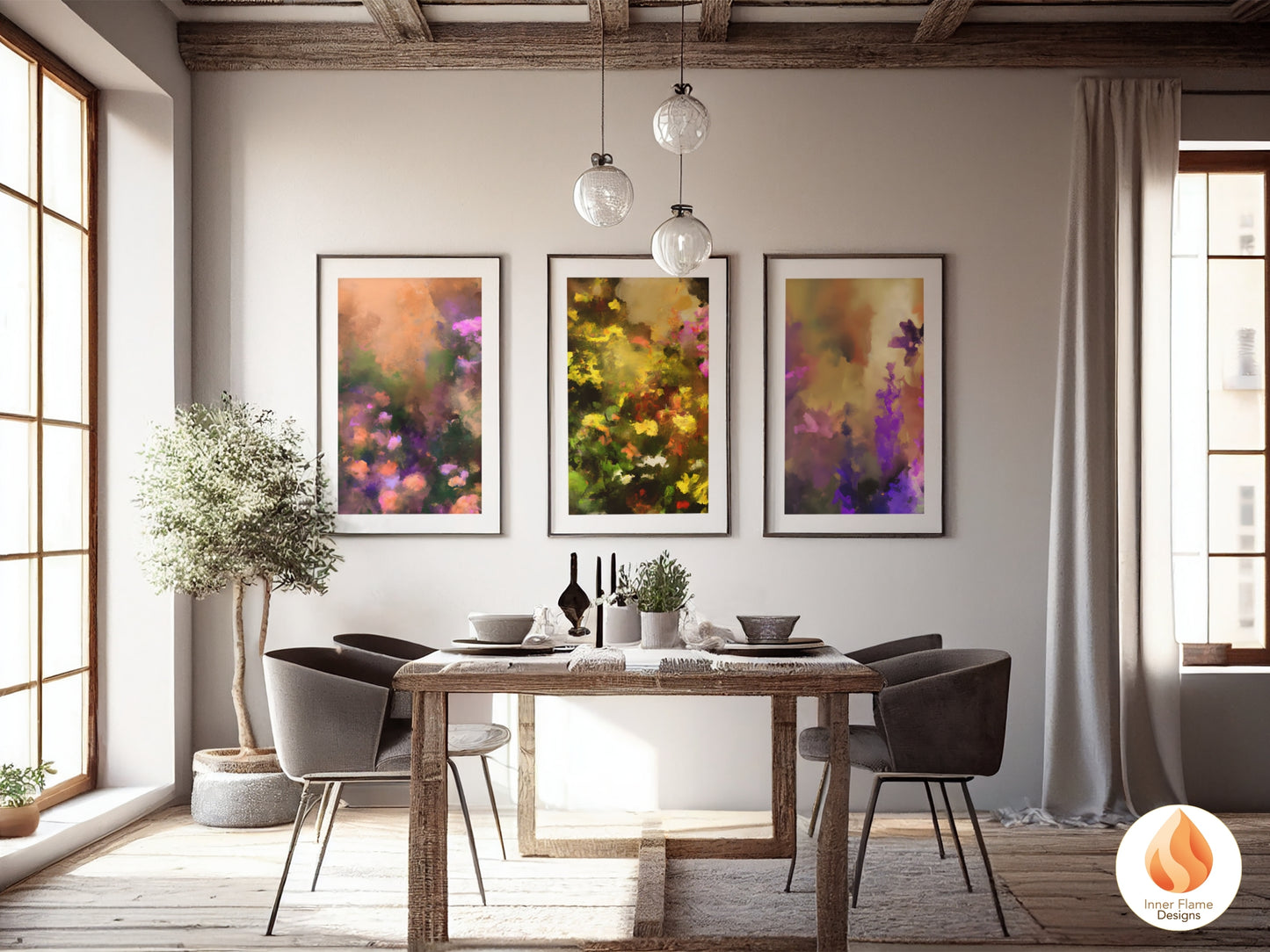 Enchanting Flower Artwork for Modern Home Design | Triptych Artwork