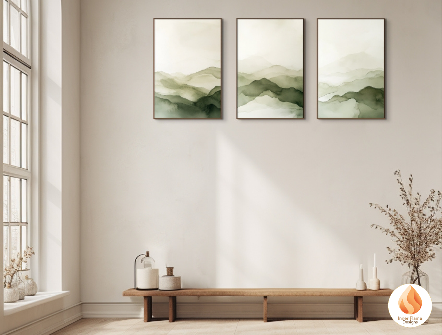 Reflective Japandi Art for Modern Home Design | Triptych Artwork
