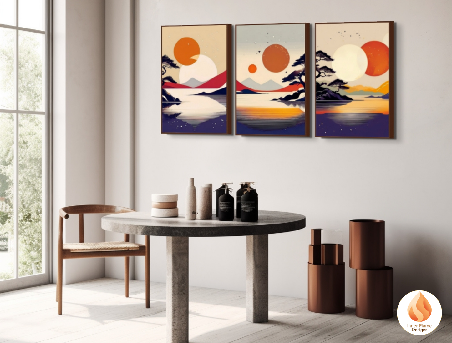 Striking Japandi Art for Modern Home Design | Triptych Artwork