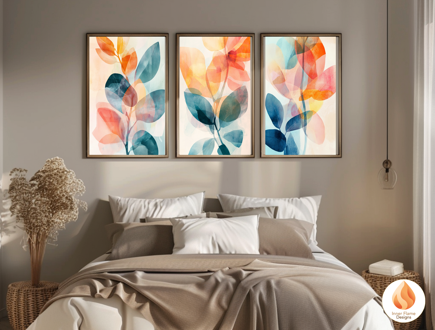 Refreshing Flower Artwork for Modern Home Design | Triptych Artwork