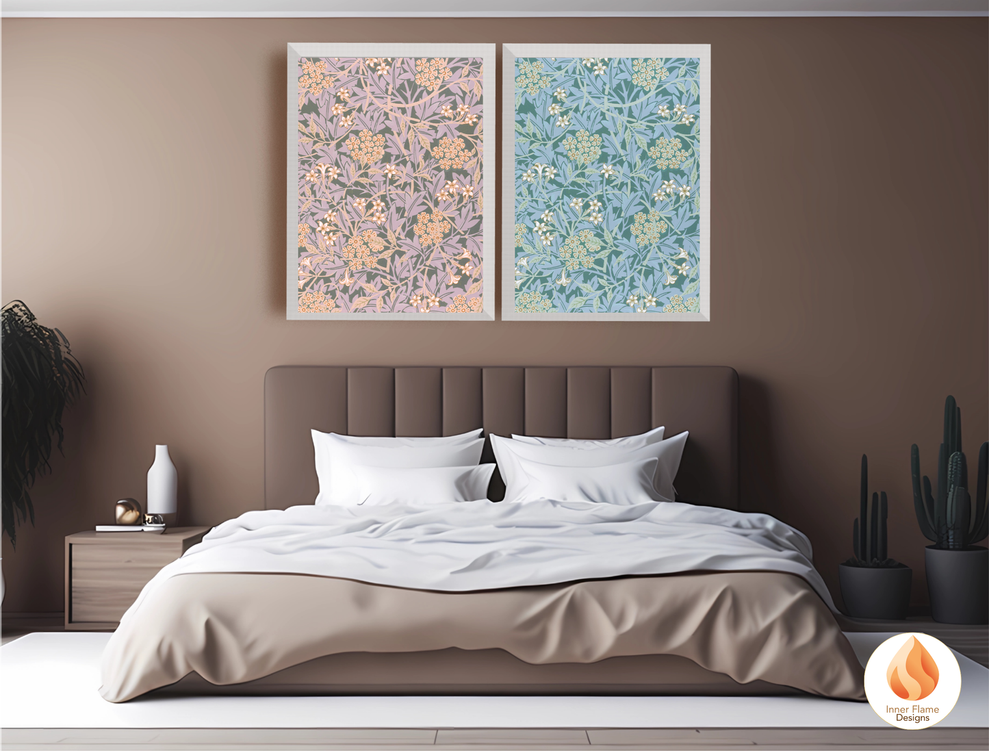 William Morris Inspired Designs - "Jasmine" | Abstract Botanical Art for Modern Home Design | Triptych Artwork