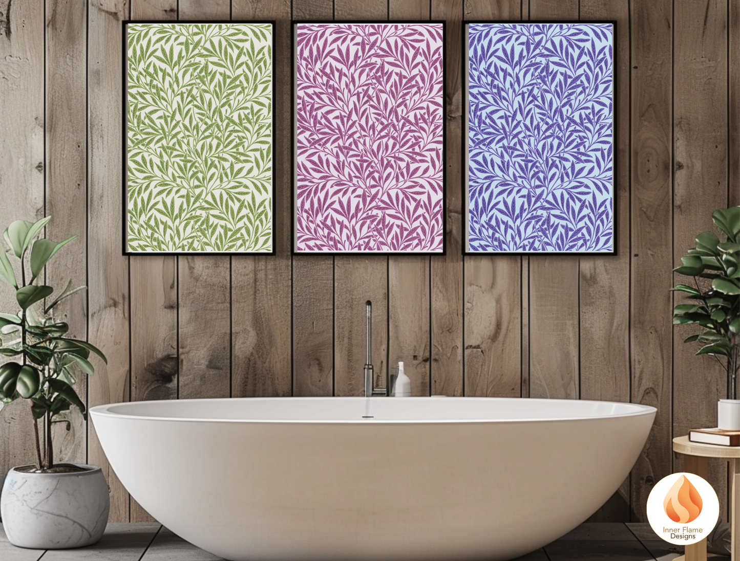 William Morris Inspired Designs - "Willow" | Abstract Botanical Art for Modern Home Design | Triptych Artwork